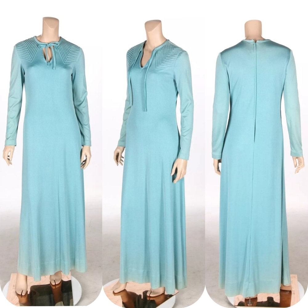 Huey Waltzer for Mannequin Vintage 60s 70s Blue Maxi House Dress sz 12